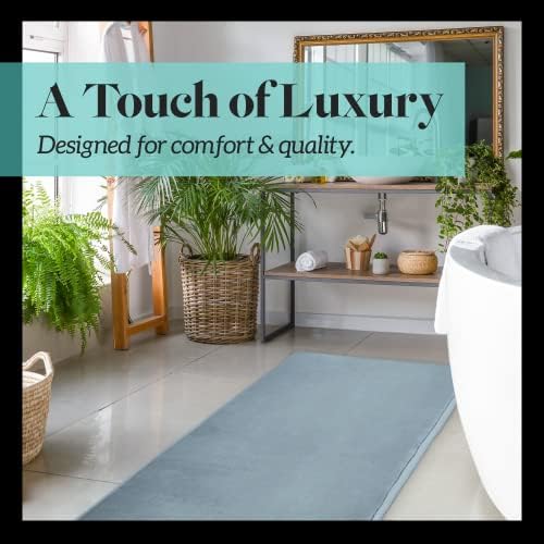 Memory Foam Bath Mat Non Slip Absorbent Super Cozy Velvet Bathroom Rug Carpet (20 inches X 32 inches, Smoke Blue)