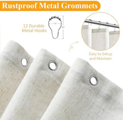 Naturoom Linen Shower Curtain 72 Inch Long for Bathroom Cream 1 Panel