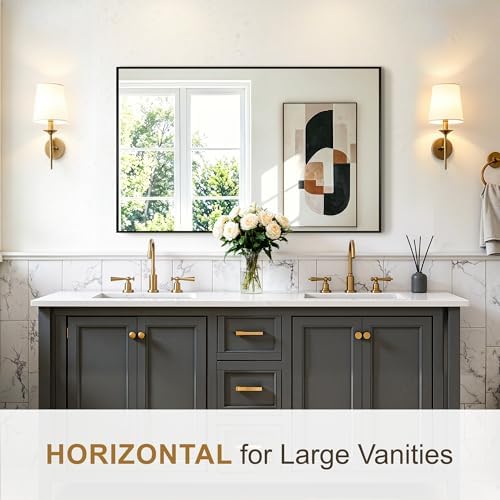 Rectangular Bathroom Mirror, 48"x30" Black Metal Framed Vanity Mirror