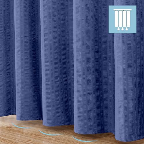 Aiyufeng Extra Long Royal Blue Shower Curtain 96 Inch Long, Embossed Texture Fabric Bathroom Shower Curtain, Large Hotel Bath Curtain with 12 Holes, 72x96, Blue