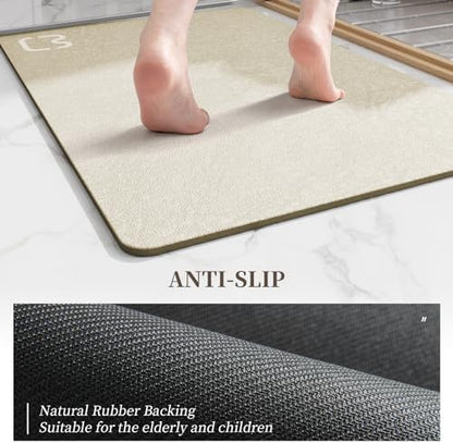 RUERYA Bathroom Rugs and Mats Set 2 Piece Diatomaceous Earth Bath Mat,Beige