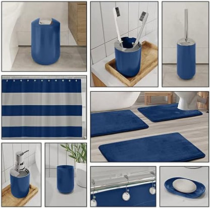 Clara Clark Bathroom Accessories Set - 28PC Bathroom Set with Adhesive Corner Shower Caddy Hanging, Bathroom Sets with Shower Curtain and Rugs, Navy Shower Curtain Set with Bathroom Trash Can