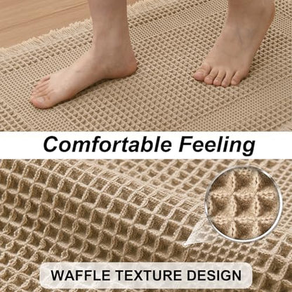JIUZHEN Set of 2 Waffle Bath Mats Boho Bath Rugs 16x24&20x32, Loop-Brown