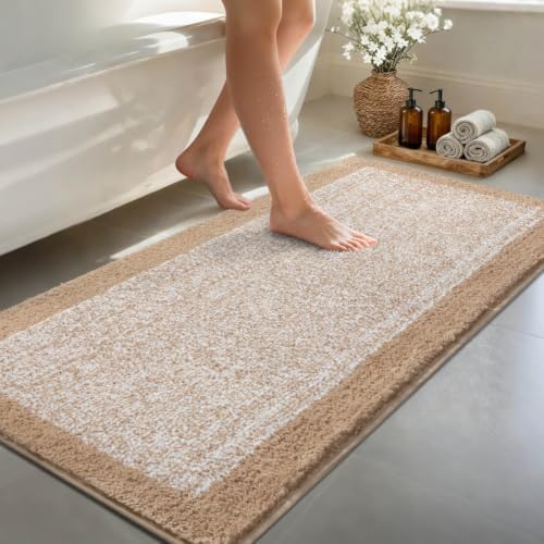 60x24 Long Bathroom Rugs Non Slip Washable, Soft Absorbent Bath Mat Beige