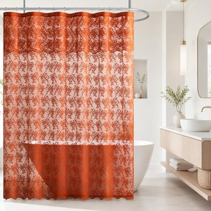 TUDECO Burnt Orange Shower Curtain with Attached Valance, 72 x72 Inch