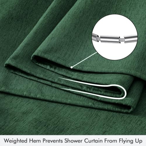 ANRODUO Dark Green Linen Textured Fabric Shower Curtain Set - W72xL84