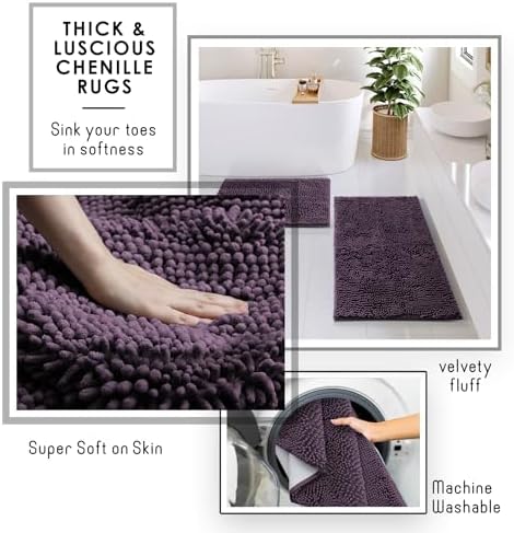 Clara Clark Bathroom Set - Purple Bathroom Accessories Set, 6PC Bathroom Accessory Set, Bathroom Sets with Bathroom Rugs, Adhesive Corner Shower Caddy Hanging, Toilet Brush, Trash Can & Soap Dispenser