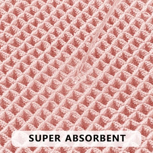 MIULEE Set of 2 Waffle Bathroom Rugs Boho Bath Mat Pink 17"x24"+18"x30"