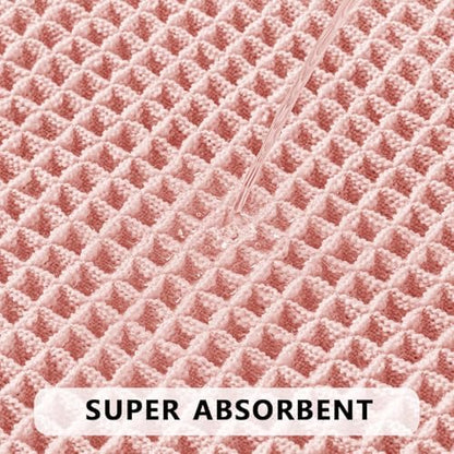 MIULEE Set of 2 Waffle Bathroom Rugs Boho Bath Mat Pink 17"x24"+18"x30"