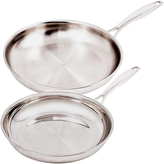 Swiss Diamond Premium Clad 5-Ply Stainless Steel 2 Piece Frying Pan Set with Satin Exterior Finish, Induction Compatible Stainless Steel Skillet Set - Oven and Dishwasher Safe