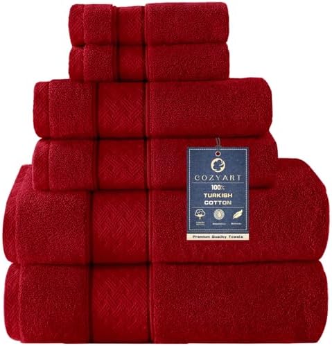 COZYART Bath Towel Set 6 PCS, Luxury Cherry Red 100% Turkish Cotton 650GSM