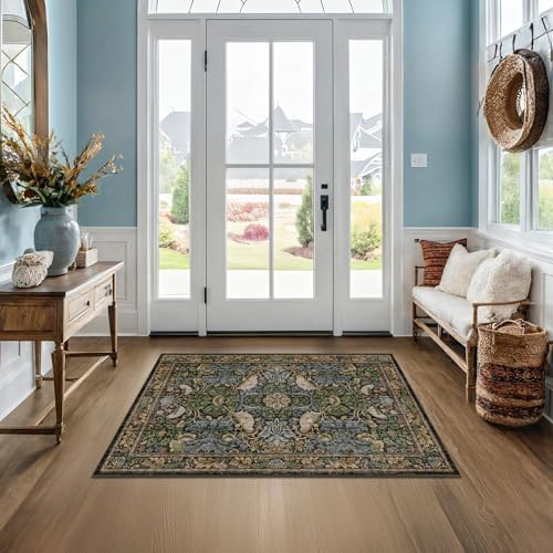 Large Entryway Rugs Indoor - 3x4 Washable Rugs for Kitchen Bedroom Beside Bed Door Mat Indoor Entrance with Moody Woodland Flowers, Non Slip Stain Resistant Low Pile