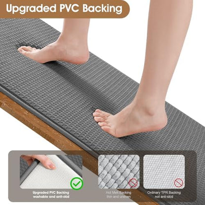 Memory Foam Bath Mat, Ultra Soft Absorbent Waffle Bathroom Rugs, Super Non-Slip PVC Backing Bath Rug Quick Dry, Machine Washable Rug for Tub, Shower, Home Decor Accessory, 60" x 24", Dark Gray