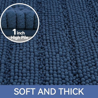 Bcoimo Bath Rug Mat,Chenille Extra Soft Navy Bathroom Floor Shower Tub Mats