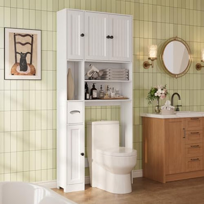 Ahomly Over The Toilet Storage Cabinet, with Five Doors, White