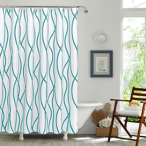 Fabric Modern Extra Long Shower Curtains for Bathroom-Turquoise and White