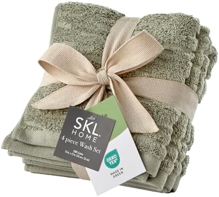 SKL Home CloudSoft Washcloth Set, 4-Piece, 100% Cotton Luxury, Sage