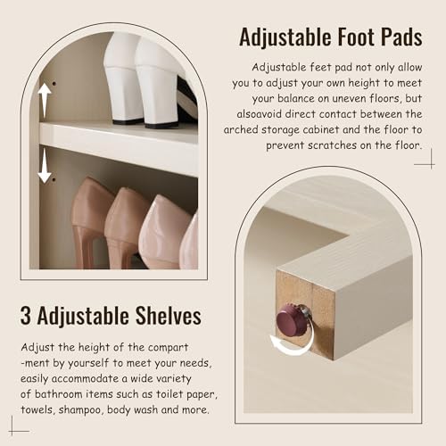 IFBUY 71" Tall Arched Bathroom Storage Cabinet, 7-Tier Modern Farmhouse Storage Cabinet with Adjustable Shelves, Wood Freestanding Cabinet for Bathroom, Living Room, Entryway, Hallway (Cream)