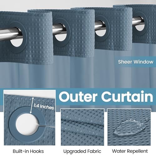 EUTXL Heavyweight No Hook Shower Curtain with Liner, Moonlight Blue, 54x80