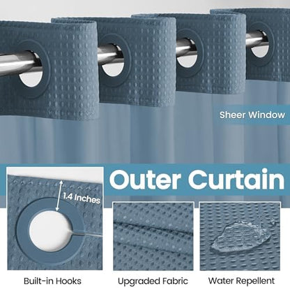 EUTXL Heavyweight No Hook Shower Curtain with Liner, Moonlight Blue, 54x80