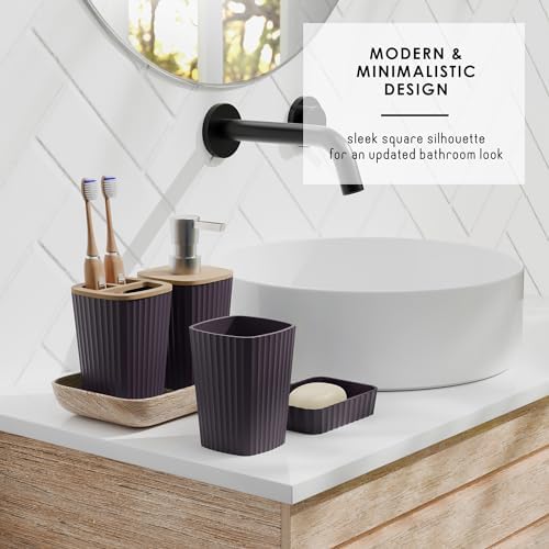 Clara Clark Bathroom Set - Purple Bathroom Accessories Set, 6PC Bathroom Accessory Set, Bathroom Sets with Bathroom Rugs, Toilet Brush, Trash Can & Soap Dispenser