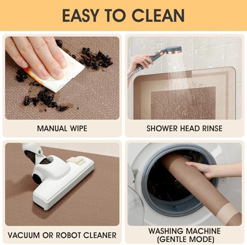 ACCUMTEK Non Slip Bath Mat, Thin Bathroom Rugs Fit Under Door, Quick Dry Bath Mats, Machine Washable Bath Rugs for Bathroom, Bathtub & Kitchen, Bathtub, Light Brown/Bordered/24 x17