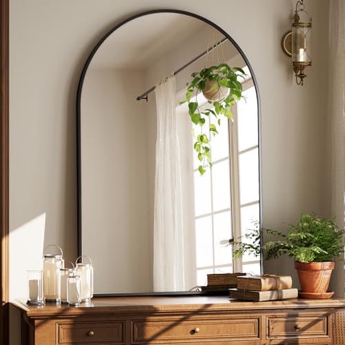 HARRITPURE Arched Bathroom Mirror 30"x48" Black Large Wall Mounted Mirror