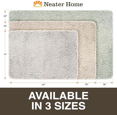 Neater Home Plush Bathroom Rugs 24x17 Thick Chenille Quick Dry Microfiber Absorbent Bath Mat, Soft Bath Rugs, Machine Washable Bathroom Floor Mat for Tub Shower Sink, Home Decor Accessories, Green
