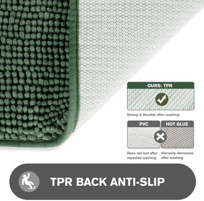 Bathroom Runner Rug 24 x 60 Inch – Extra Large Long Bath Mat | Absorbent and Washable Thick Chenille Bath Rug Non-Slip Runner Rug for Bathroom, Shower, Sink(Hunter Green)