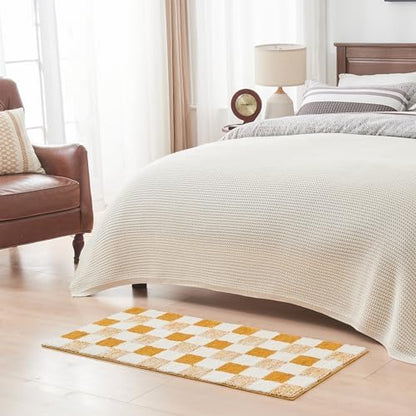 CozeCube Harvest Gold Checkered Bath Mat 47"x24" Non Slip Washable Rug
