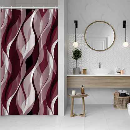 Burgundy Striped Stall Shower Curtain with Hooks, 48x72 Inch