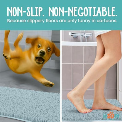 Standard Chenille Bath Mats 34"x21", Plush Absorbent Bath Mats Quick Dry, Soft & Machine Washable, Non Slip Carpet for Bathroom, Thick Bathroom Rugs, Shower Restroom Rug, Alfombras De Baño, Bathrugs