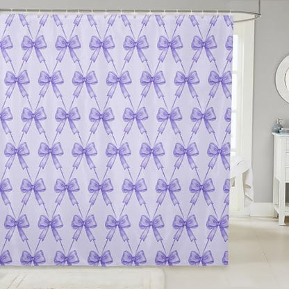 jejeloiu Cute Bow Bathroom Accessories 72"x72" Purple Bowknot Shower Curtain for Bathroom Decor for Kids Boys Girls Kawaii Bath Curtain Waterproof Polyester Fabric for Stalls Bathtubs Princess