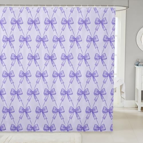 jejeloiu Cute Bow Bathroom Accessories 72"x84" Purple Bowknot Shower Curtain for Bathroom Decor for Kids Boys Girls Kawaii Bath Curtain Waterproof Polyester Fabric for Stalls Bathtubs Princess