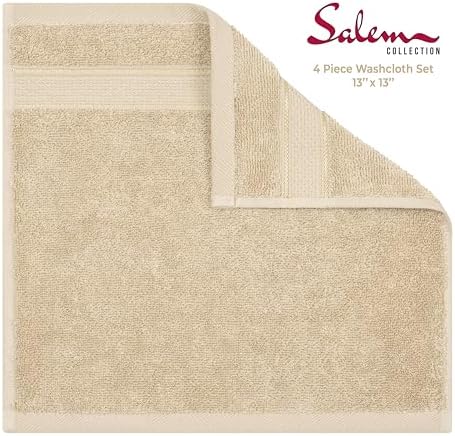 American Soft Linen Salem Washcloth Sets, 4 Piece Luxury 600 GSM 100% Cotton Washcloths for Bathroom, 13x13 inches Washrags Premium Quality Hand Face Towels, Beige