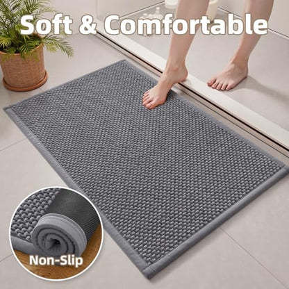 PADOOR-Bath Mat Runner-Super Absorbent Chenille Bathroom Mats-Rubber Backed Bath Mats for Bathroom Non Slip, Easy Clean Bathroom Runner Rugs Front of Bathtub,Shower Room,Sink-17×59