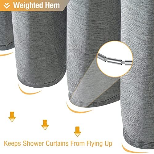 BTTN Grey Linen Textured Waterproof Fabric Shower Curtain Set, 72x72, Gray