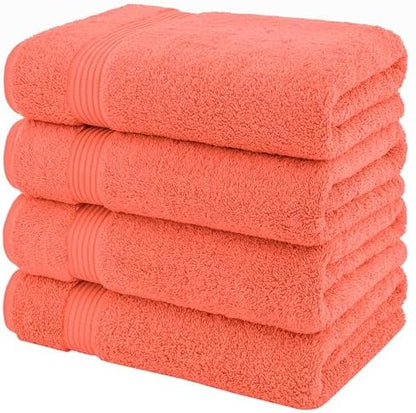 American Veteran Towel, 100% Cotton Turkish Bath Towels for Bathroom 4 Pack, 27x54 Extra Large Premium Soft Drying Bathroom Towels, Coral