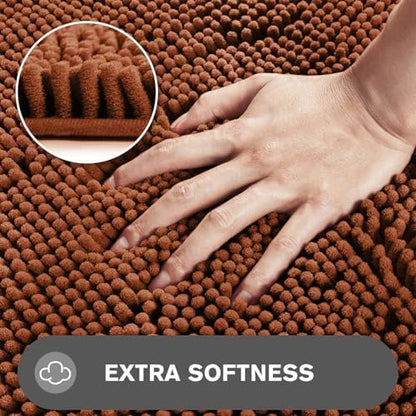 Rust Bathroom Rugs – Absorbent and Washable Bath Mat, Non-Slip, Thick Soft Chenille Bath Rugs for Bathroom Floor, Shower, Sink - 17" x 24"