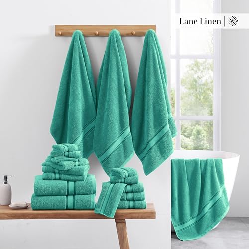 LANE LINEN Towel Set Quick Dry 100% Cotton 3 Piece Soft Absorbent - Teal