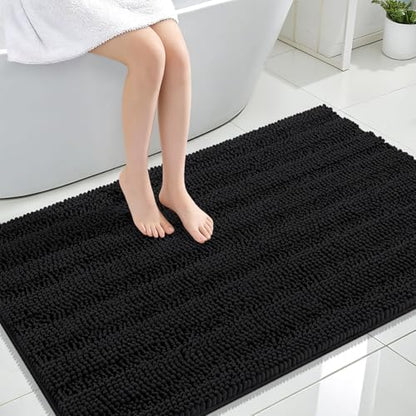 OLANLY Thick Large Bathroom Rugs 47x32, Soft Chenille Bath Rugs, Black