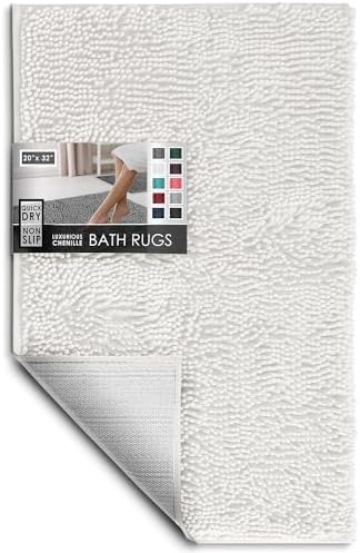 Hearth & Harbor Bathroom Rugs, Chenille Bath Mat - Machine Washable Bath Mats for Bathroom Non-Slip Backing Rubber, Quick Dry Bathroom Mat