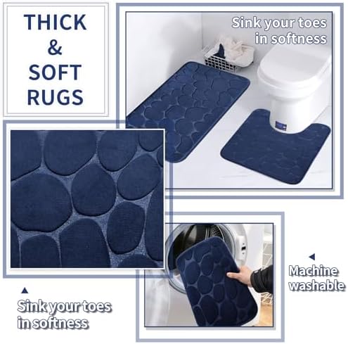XLHOMO Bathroom Set with Shower Curtain and Rugs- 25PC Blue Bathroom Accessory Set, Navy Blue Shower Curtain Set, Toilet Brush, Trash Can, Qtip Holder & Soap Dispenser