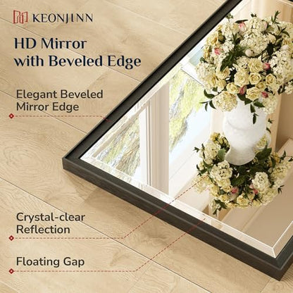 Keonjinn 48" x 36" Black Framed Bathroom Mirror, Rustproof Aluminum Alloy