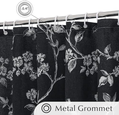 MitoVilla Black White Cotton Floral Shower Curtain for Bathroom, 72 x 72