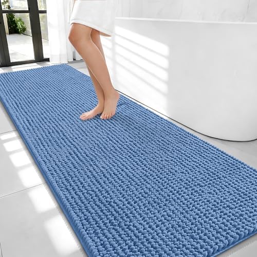 OLANLY Thick Chenille Bathroom Runner Rugs Mats 70x24, Cornflower Blue