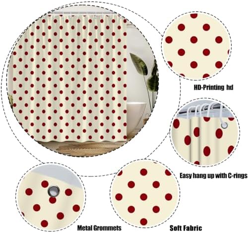 Polka Dot Christmas Shower Curtain Bathroom Decor with Hooks,75"Wx70"H
