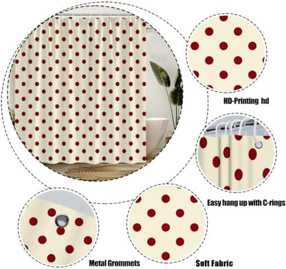 Polka Dot Christmas Shower Curtain Bathroom Decor with Hooks,67"Wx70"H