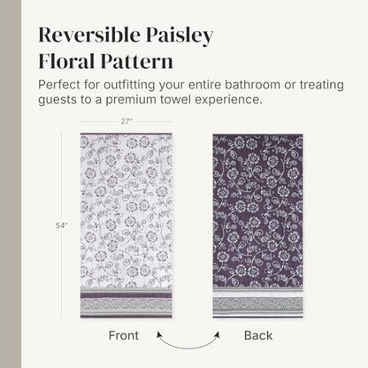 Modern Threads 6 Piece Bath Towel Set – Bathroom Set with 2 Bath Towels, 2 Hand Towels, and 2 Wash Cloths – 100% Cotton, Super Absorbent & Extra Soft – Reversible Floral Trail (Purple)