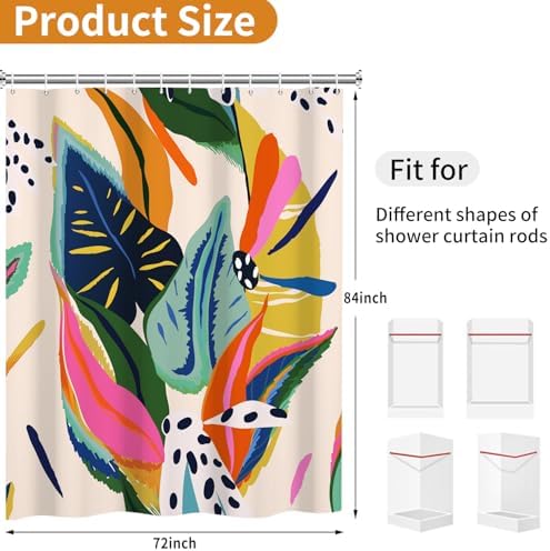 deFouliao Boho Shower Curtain, Colorful Floral Waterproof Shower Curtain for Bathroom with Modern Abstract Art Jungle Plant Leaf Bathroom Bathtub Home Curtain Decor, Washable with Hooks, 72Wx84L
